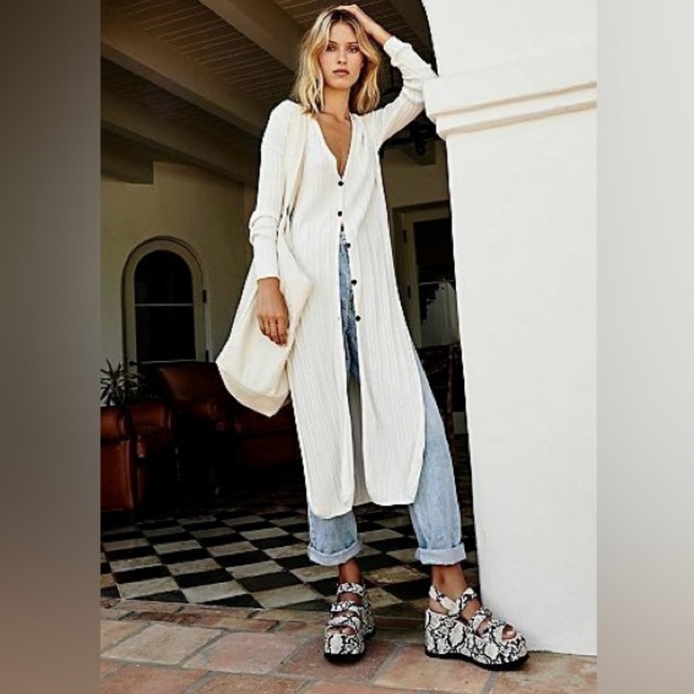 Free People Ribbed Button-Front Cardigan Duster